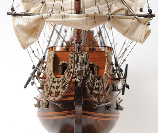 27" Wood Brown Solid Wood Hand Painted Solei Royal Medium Model Boat-Sculptures-DECOROLALA