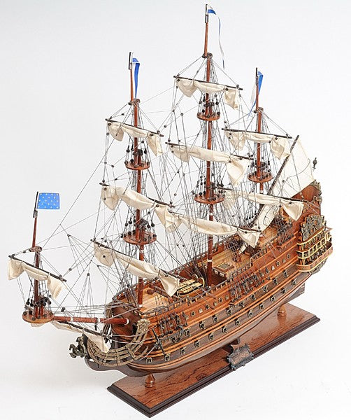 27" Wood Brown Solid Wood Hand Painted Solei Royal Medium Model Boat-Sculptures-DECOROLALA