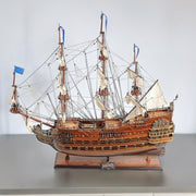 27" Wood Brown Solid Wood Hand Painted Solei Royal Medium Model Boat-Sculptures-DECOROLALA