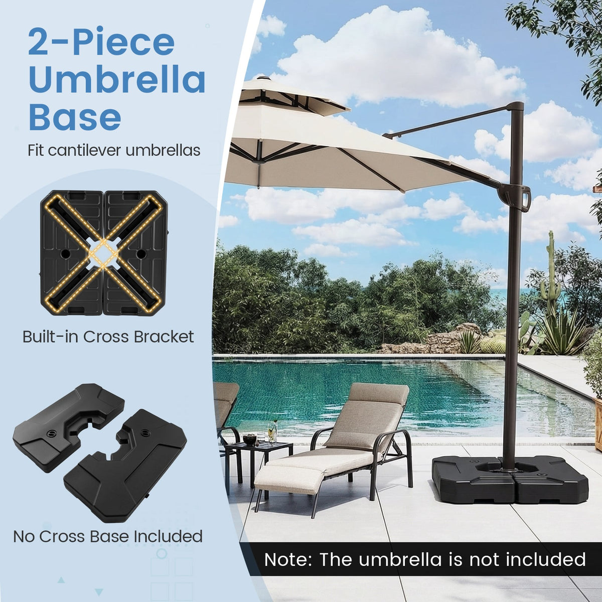 274 LBS Cantilever Patio Umbrella Base with Handles-Outdoor Umbrella Bases-DECOROLALA