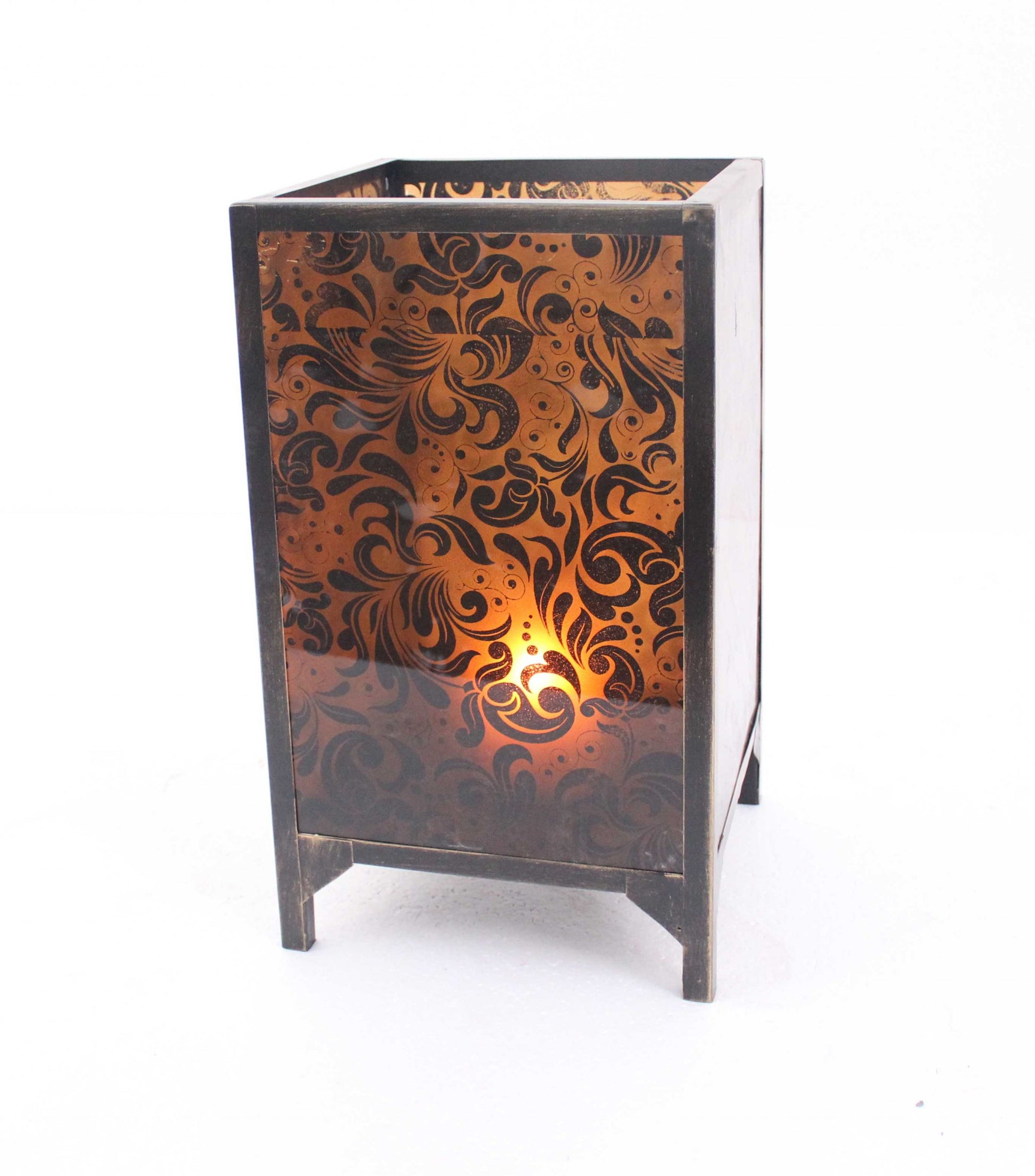 10.25 X 10.25 X 18 Brown Vintage Floral Pattern - Candle Holder-Candle Holders-DECOROLALA