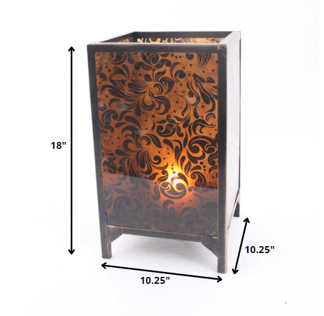 10.25 X 10.25 X 18 Brown Vintage Floral Pattern - Candle Holder-Candle Holders-DECOROLALA
