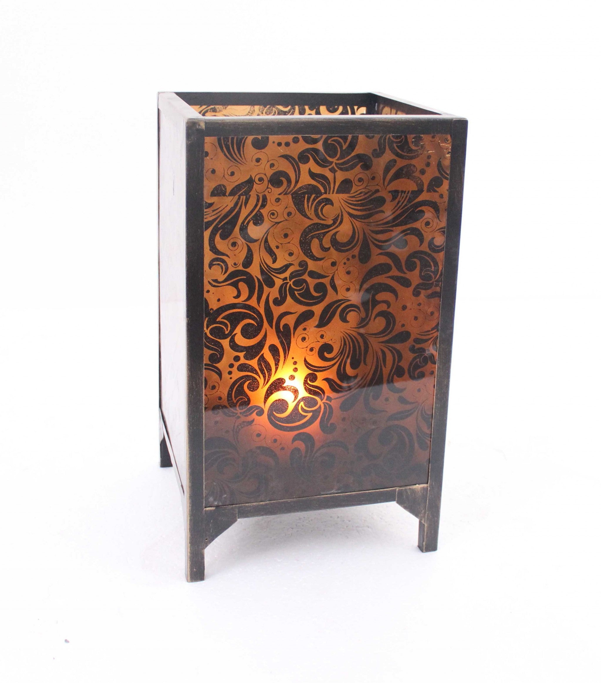 10.25 X 10.25 X 18 Brown Vintage Floral Pattern - Candle Holder-Candle Holders-DECOROLALA