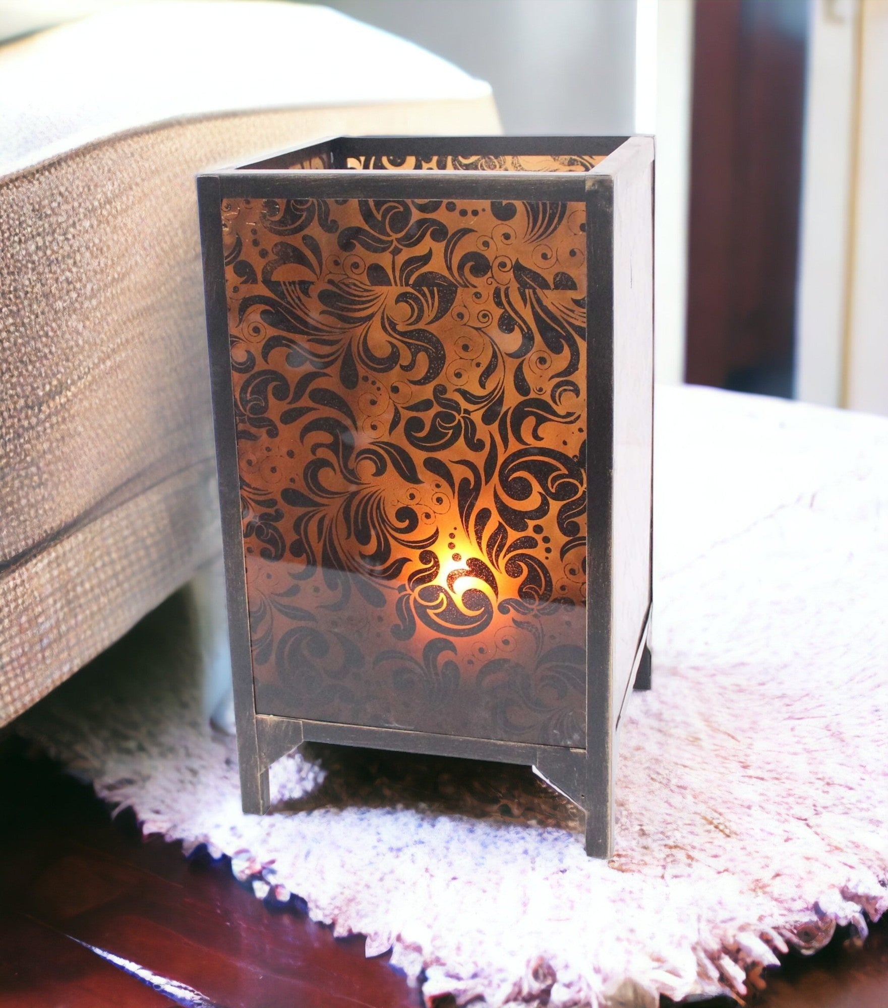 10.25 X 10.25 X 18 Brown Vintage Floral Pattern - Candle Holder-Candle Holders-DECOROLALA