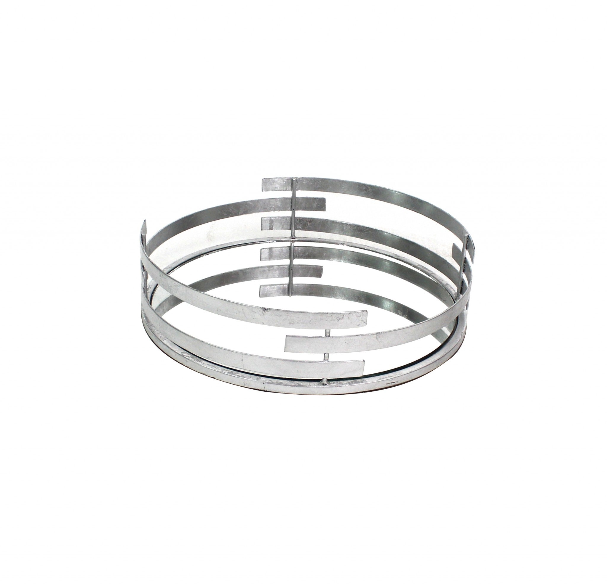 14" Silver Round Metal Geometric Vanity Tray-0