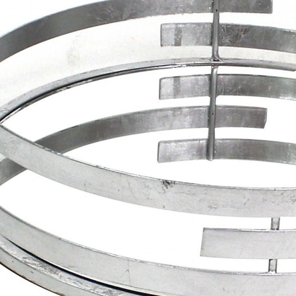 14" Silver Round Metal Geometric Vanity Tray-4