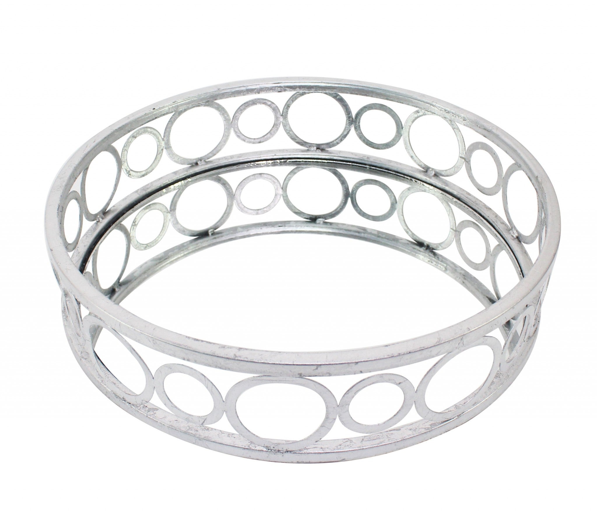 14" Silver Round Metal Geometric Vanity Tray-0