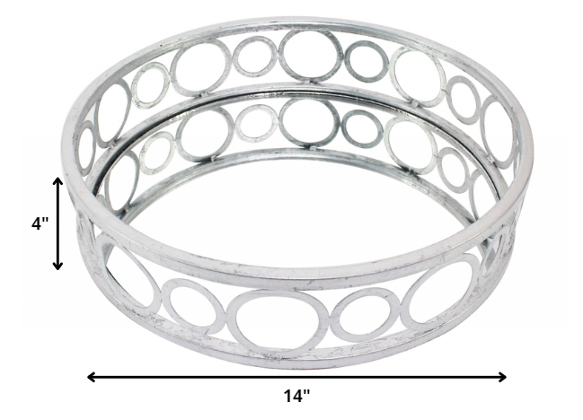 14" Silver Round Metal Geometric Vanity Tray-5