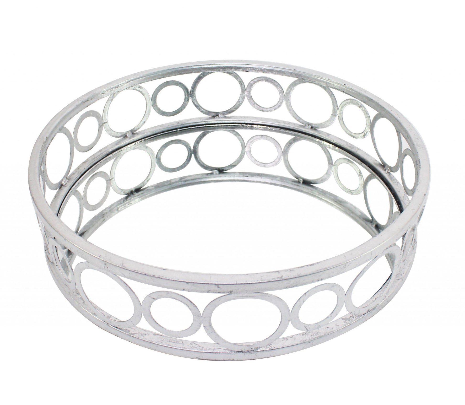 14" Silver Round Metal Geometric Vanity Tray-2