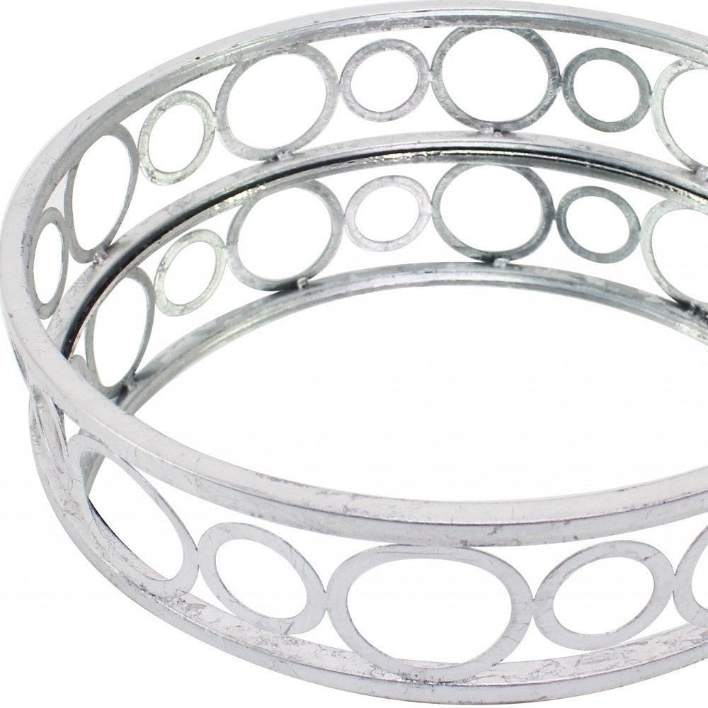 14" Silver Round Metal Geometric Vanity Tray-3