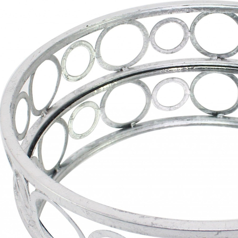 14" Silver Round Metal Geometric Vanity Tray-4