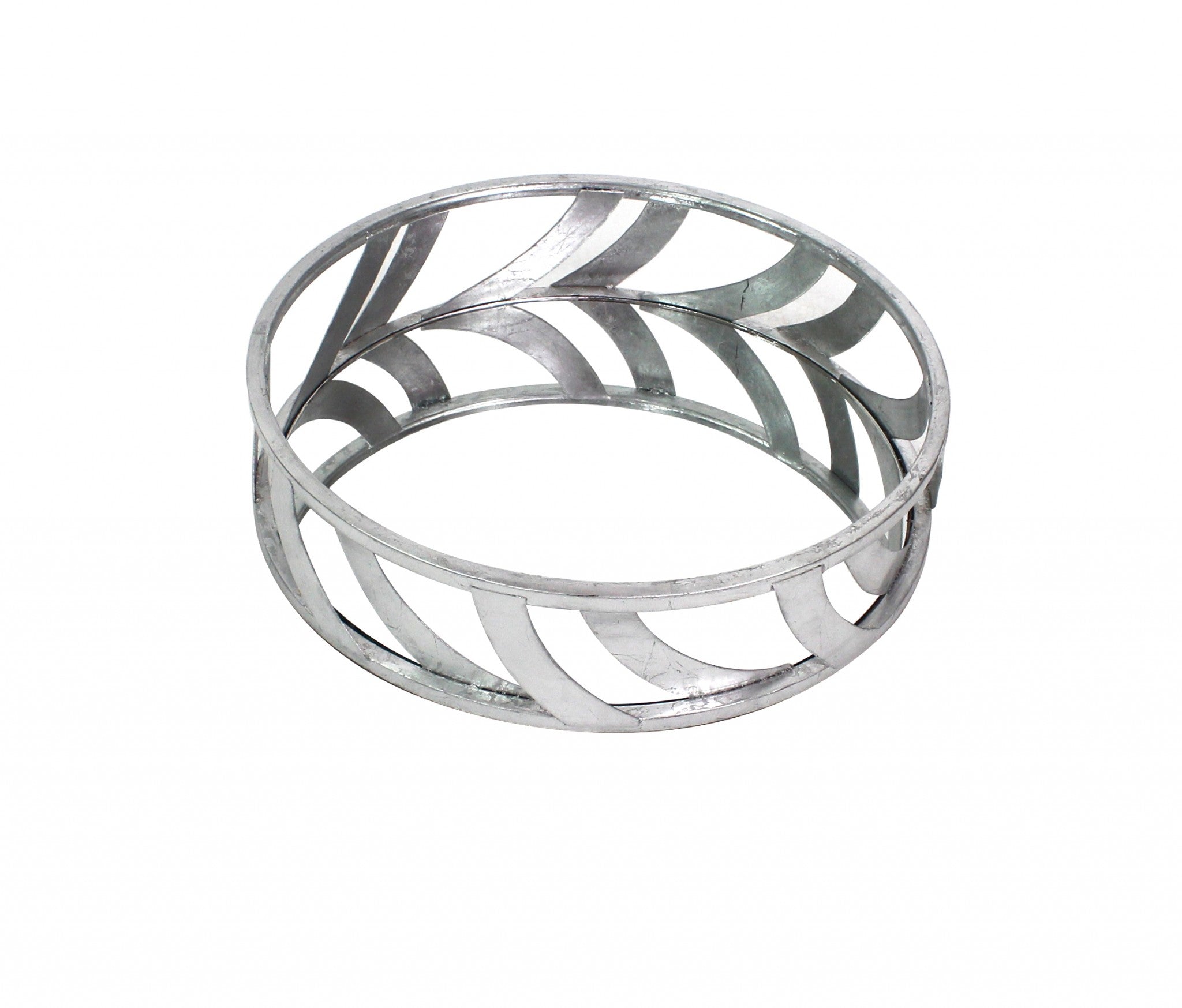 14" Silver Round Metal Geometric Vanity Tray-0