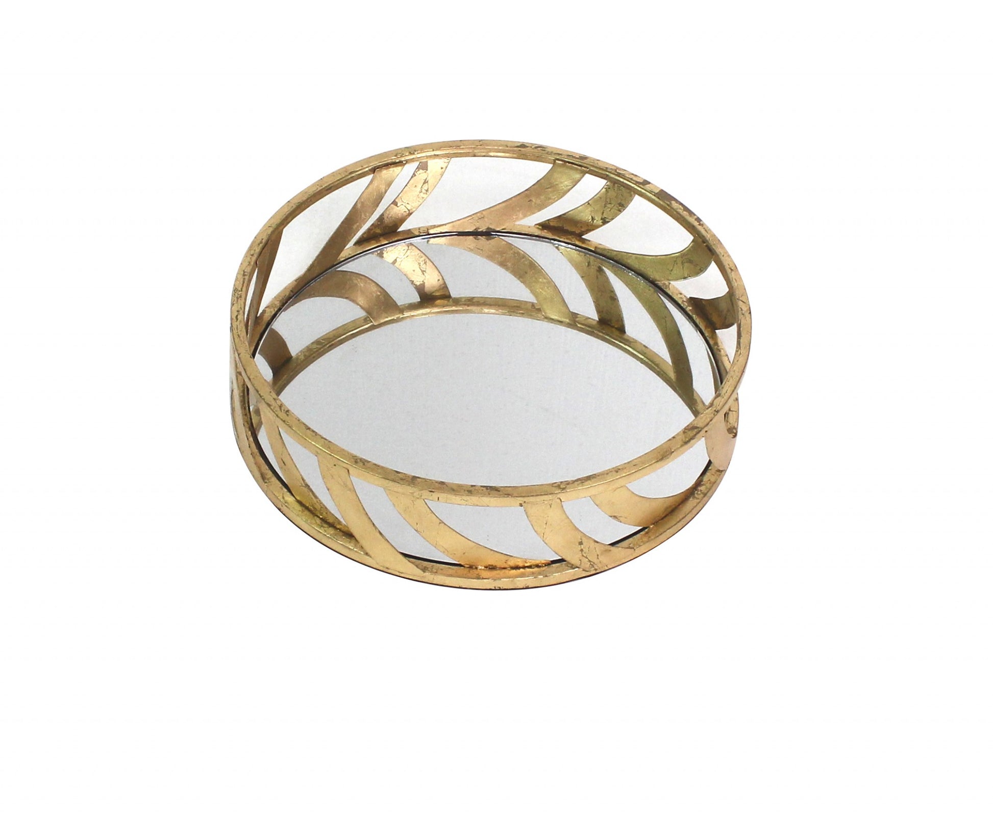 14" Gold Round Metal Geometric Vanity Tray-0