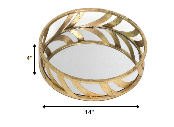 14" Gold Round Metal Geometric Vanity Tray-5