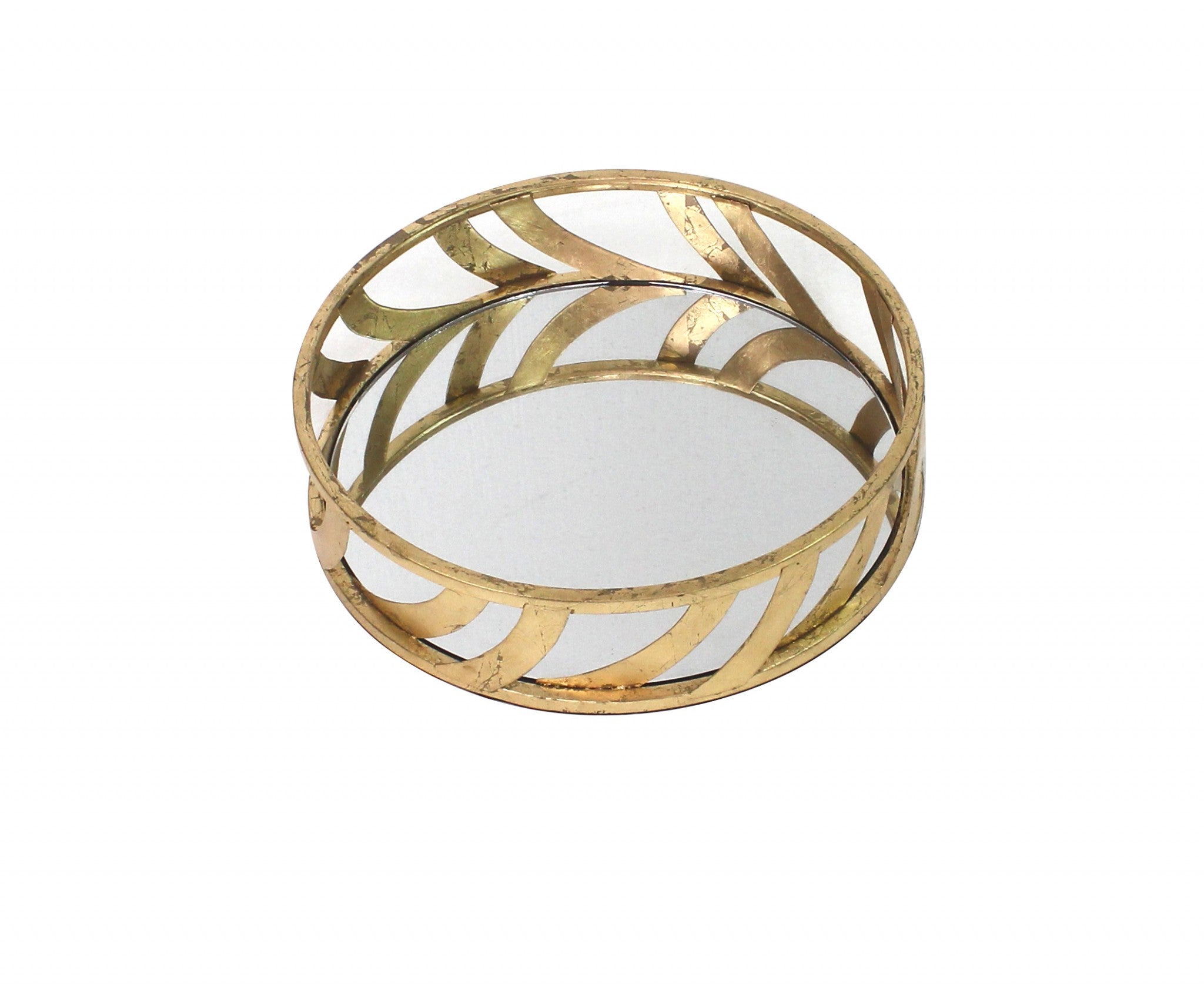 14" Gold Round Metal Geometric Vanity Tray-2