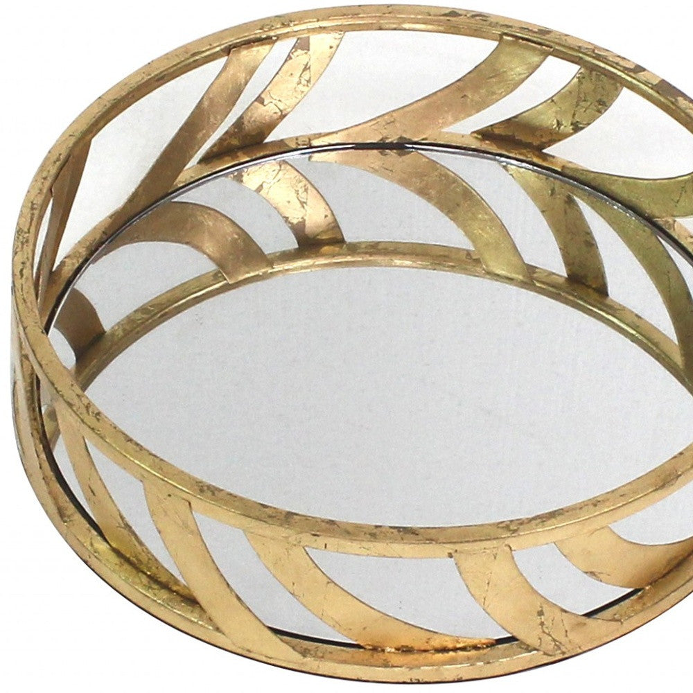 14" Gold Round Metal Geometric Vanity Tray-3