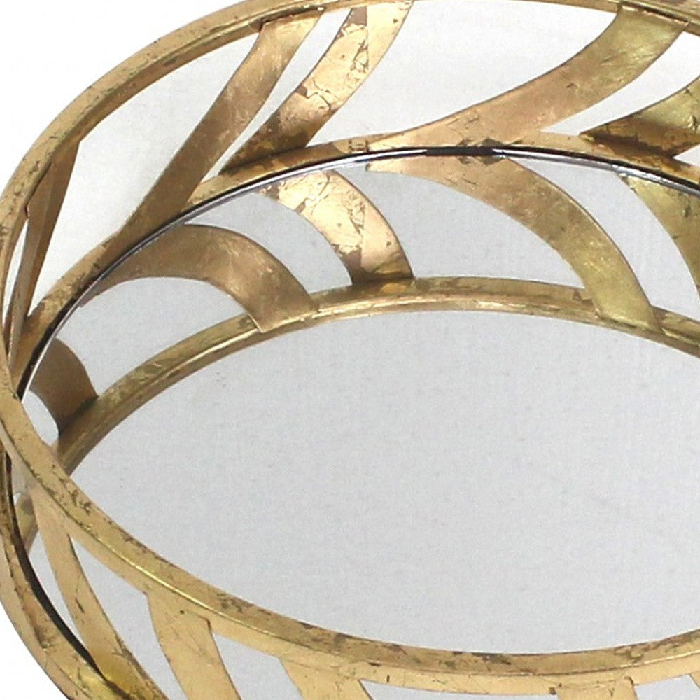 14" Gold Round Metal Geometric Vanity Tray-4