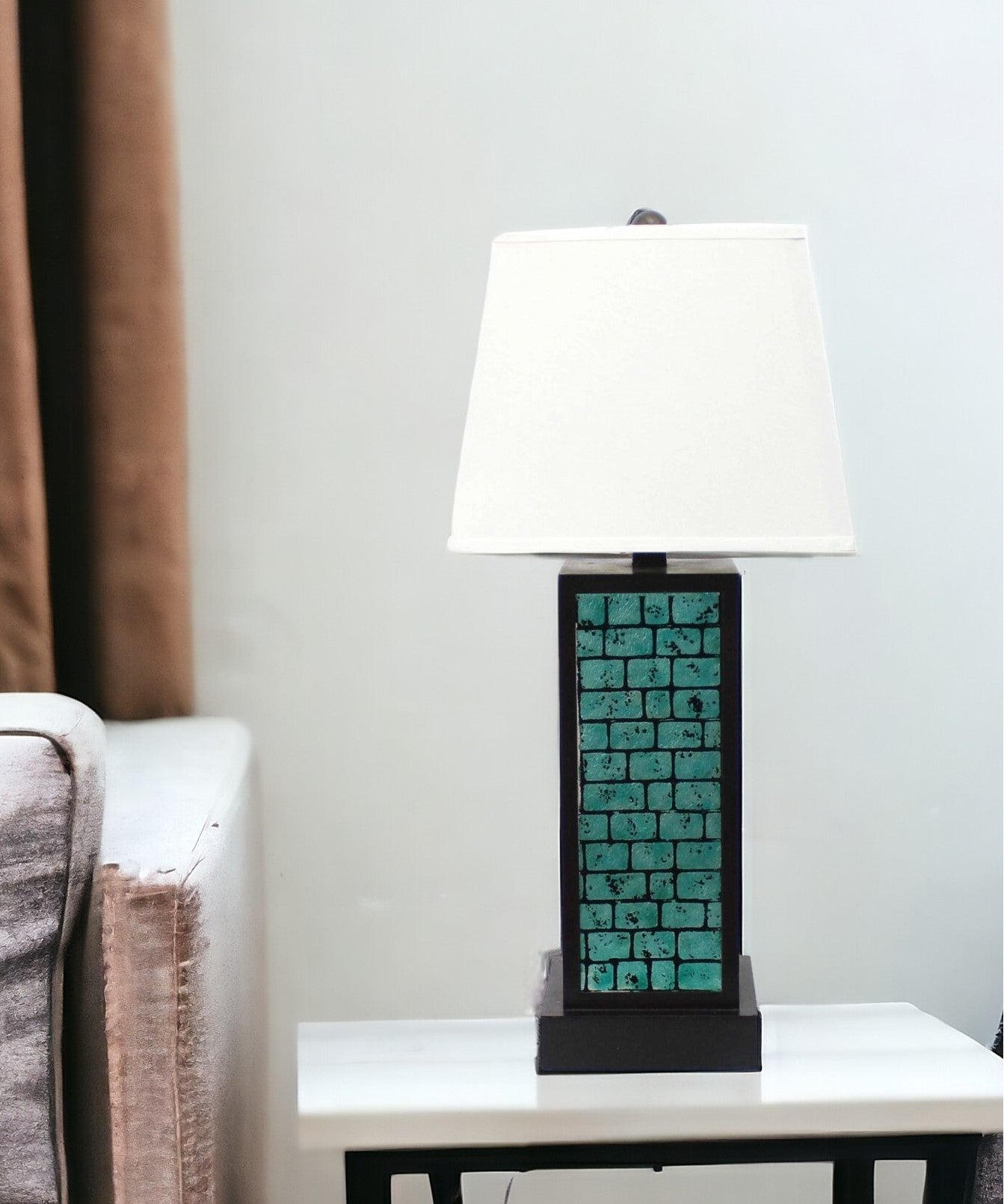 31" Black Metal Bedside Lamp With White Empire Shade-Table Lamps-DECOROLALA