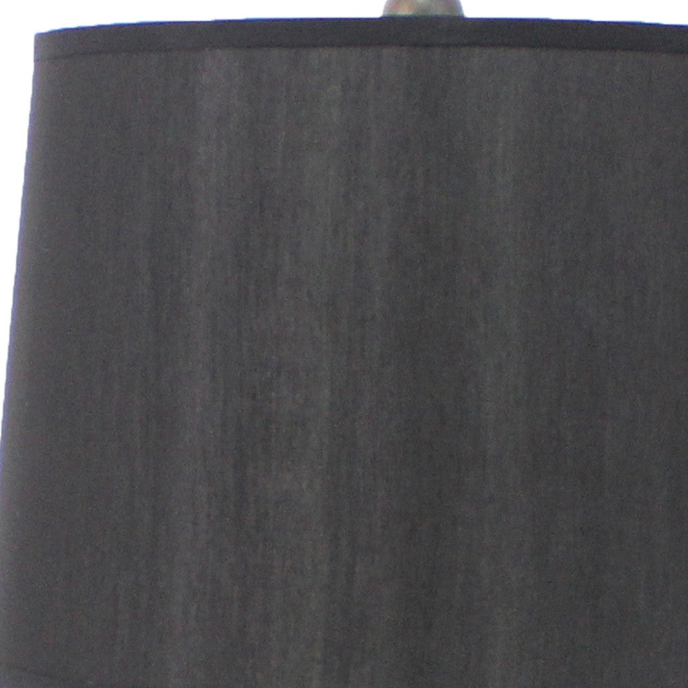 25" Distressed Brown Wood Novelty Bedside Lamp With Black Drum Shade-Table Lamps-DECOROLALA