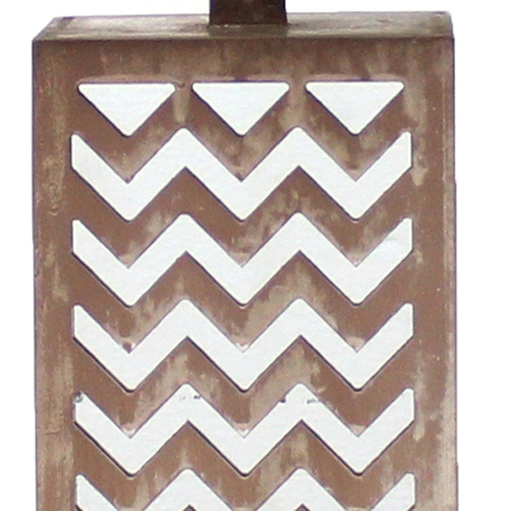 28" Distressed Natural And Silver Metal Bedside Lamp With Beige Cone Shade-Table Lamps-DECOROLALA