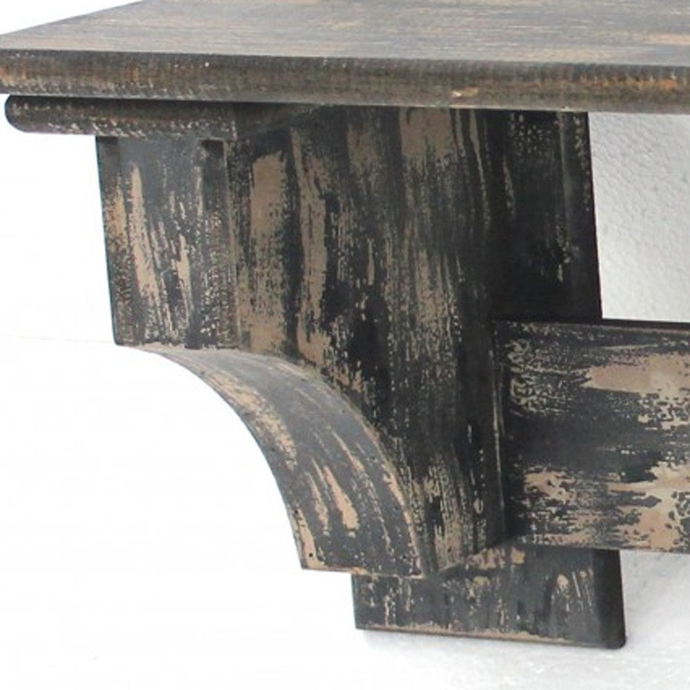 30" Black Distressed Wood Four Hook Wall Mounted Hanging Coat Rack-Wall Mounted Shelves-DECOROLALA