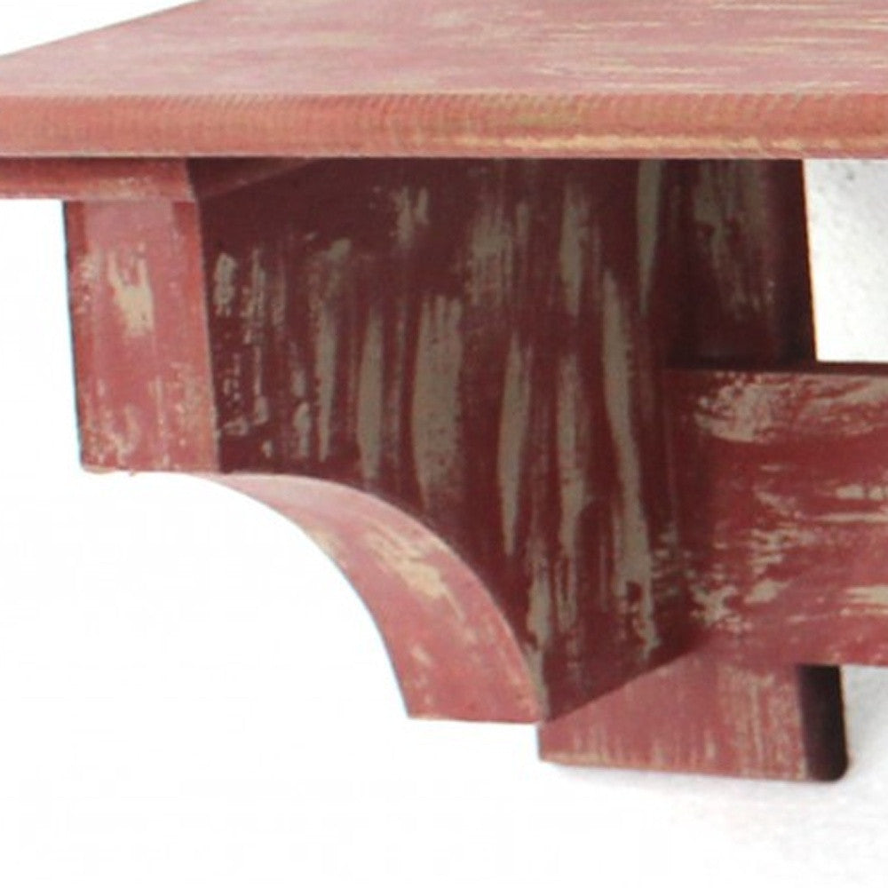30" Red Distressed Wood Four Hook Wall Mounted Hanging Coat Rack-Wall Mounted Shelves-DECOROLALA