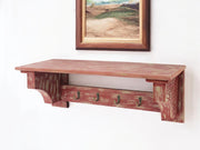 30" Red Distressed Wood Four Hook Wall Mounted Hanging Coat Rack-Wall Mounted Shelves-DECOROLALA