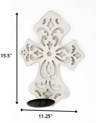 15.5 X 5 X 11 White Wooden Cross - Candle Holder Sconce-Candle Holders-DECOROLALA