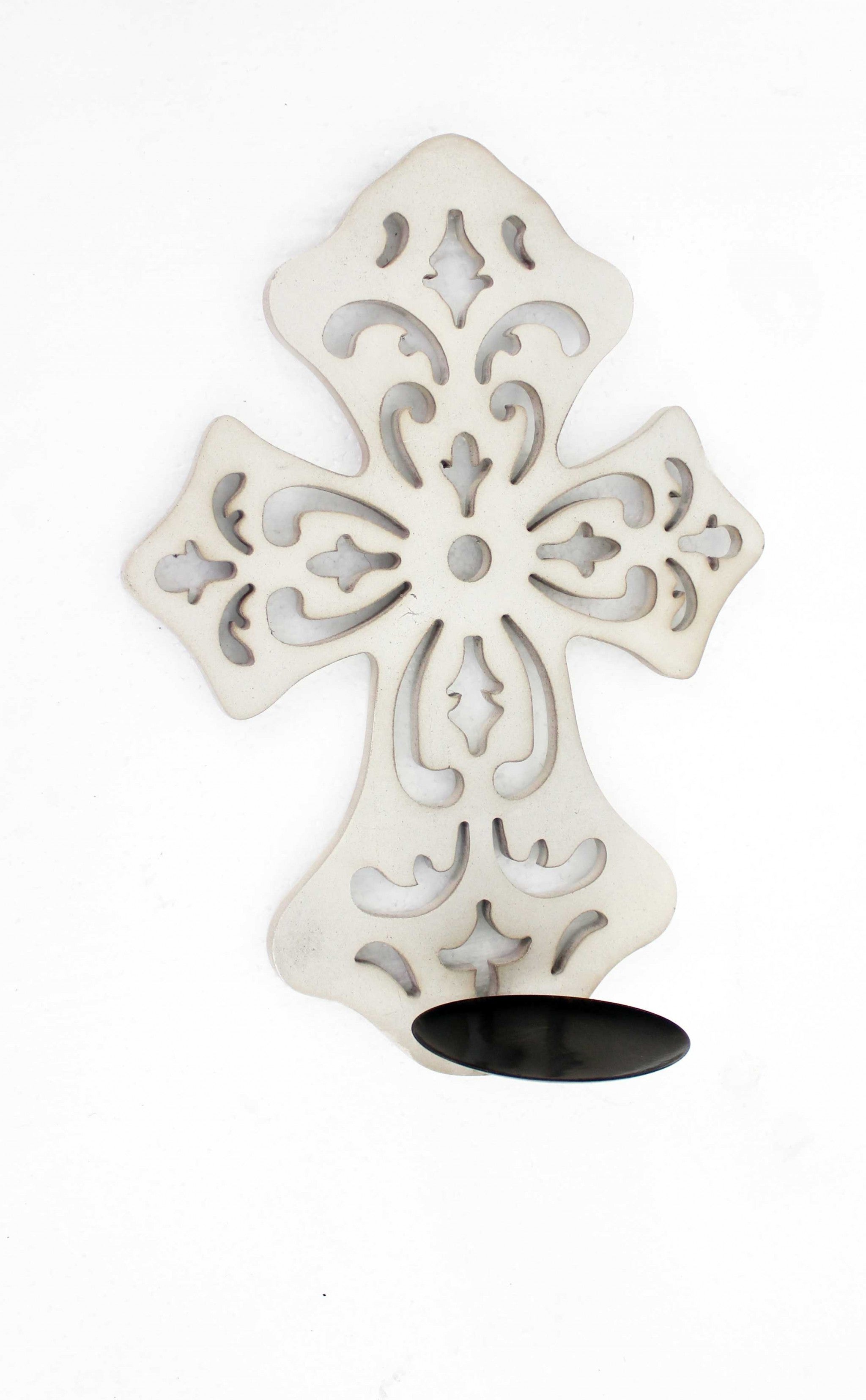 15.5 X 5 X 11 White Wooden Cross - Candle Holder Sconce-Candle Holders-DECOROLALA