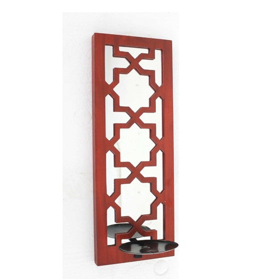 17" X 5" X 6" Red, Wooden Cross - Candle Holder Sconce-Candle Holders-DECOROLALA