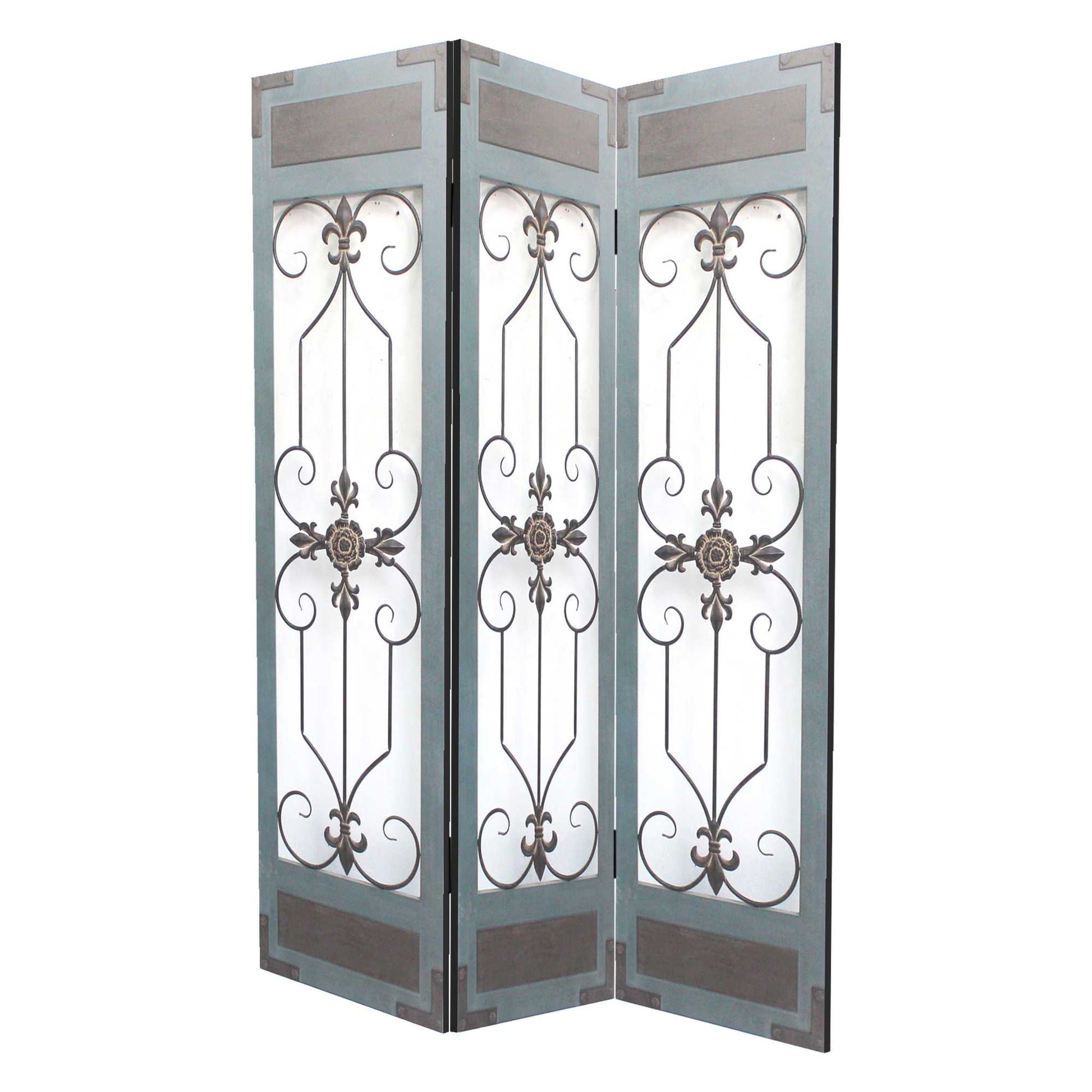 60 X 72 Blue Wood Metal Screen-Room Dividers-DECOROLALA