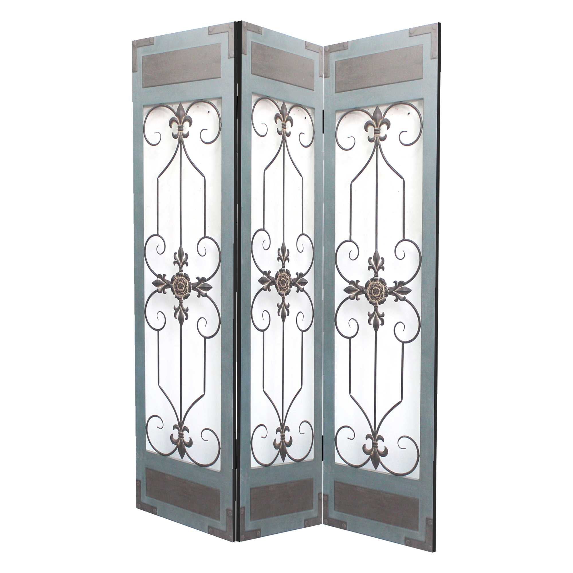 60 X 72 Blue Wood Metal Screen-Room Dividers-DECOROLALA