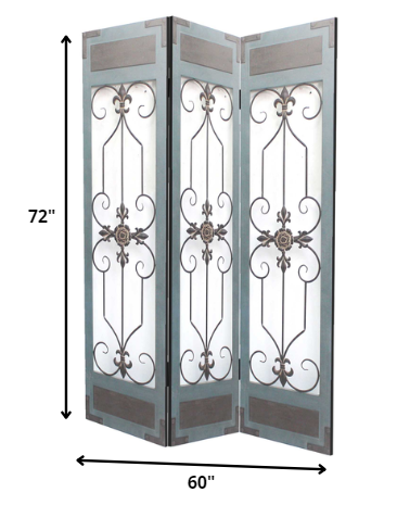 60 X 72 Blue Wood Metal Screen-Room Dividers-DECOROLALA
