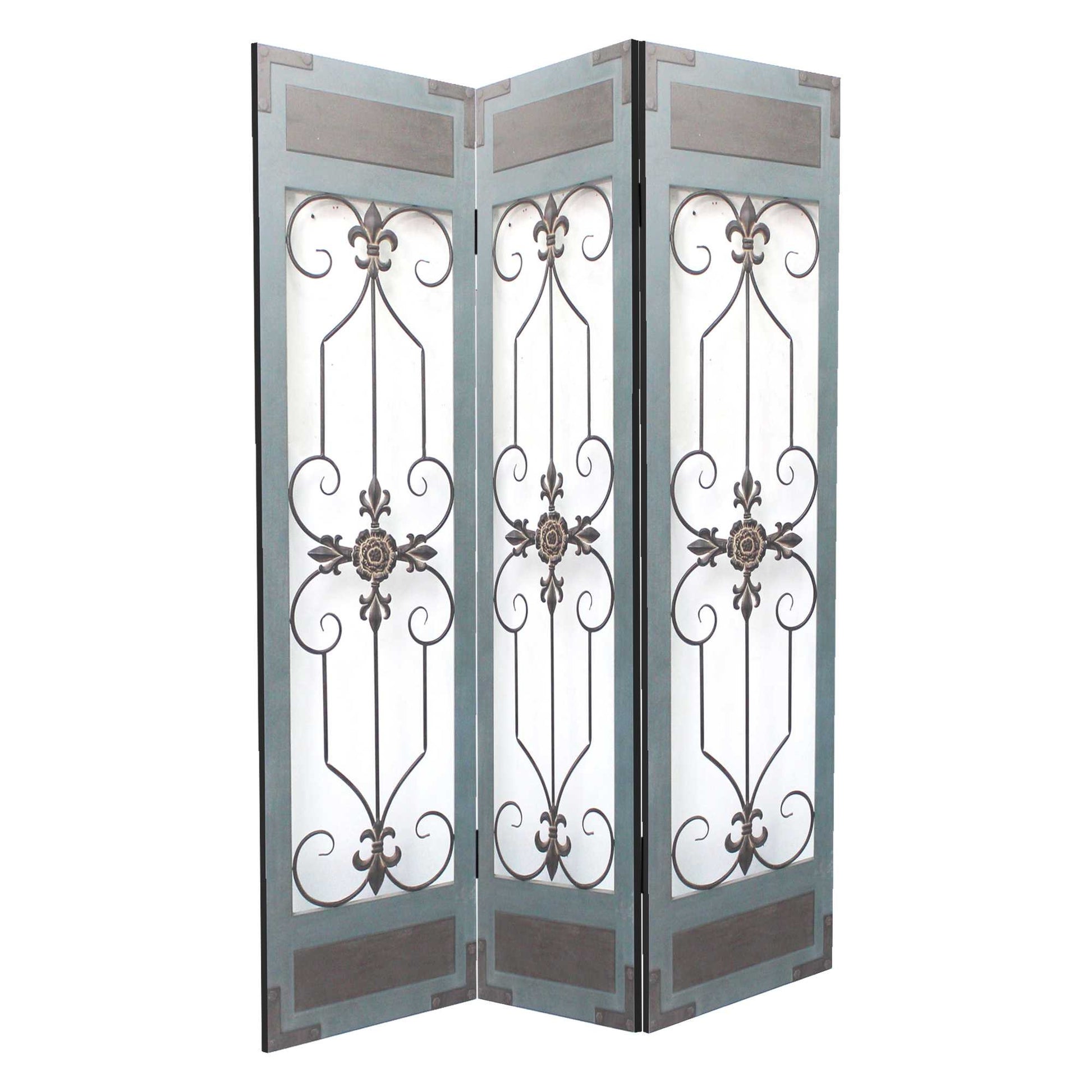 60 X 72 Blue Wood Metal Screen-Room Dividers-DECOROLALA