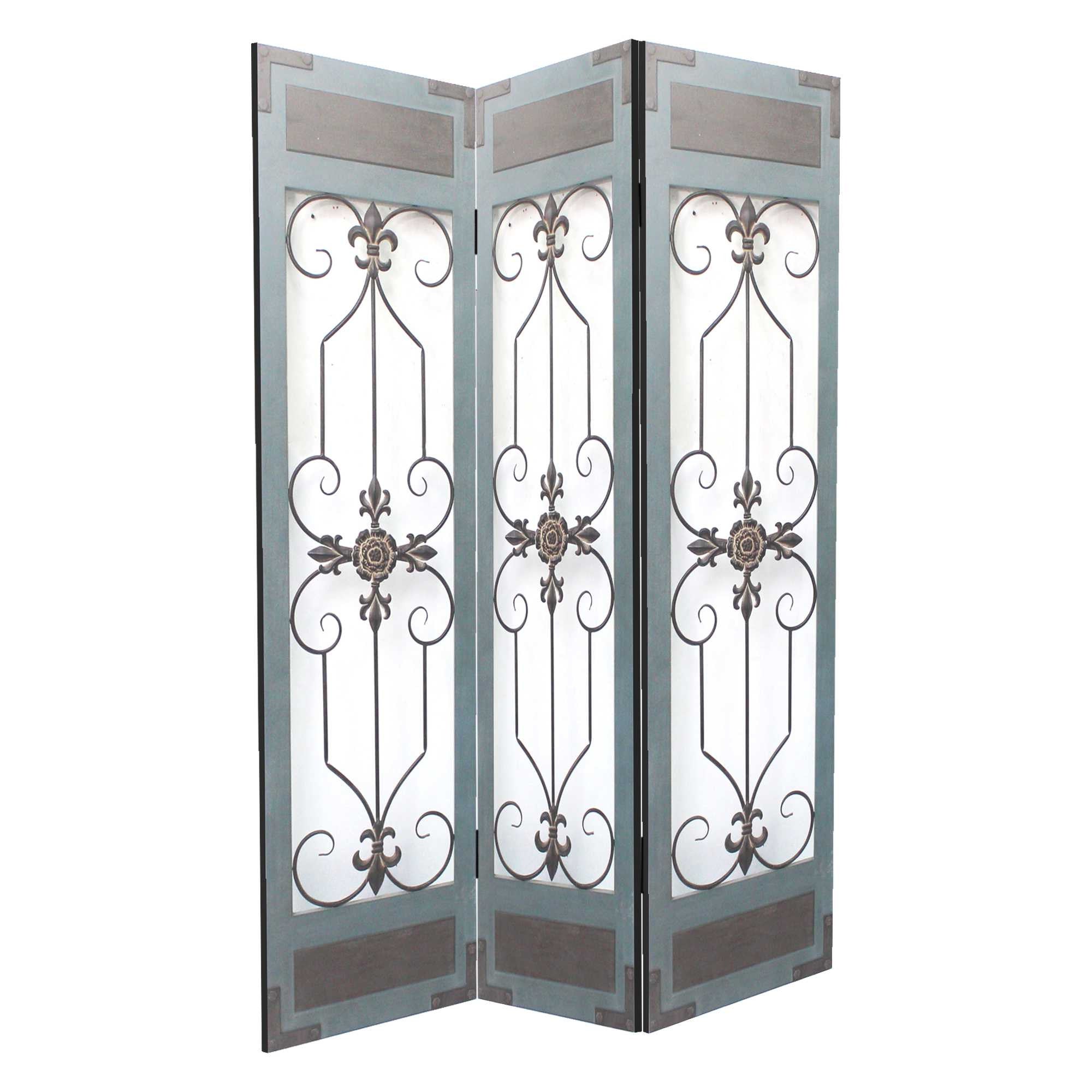 60 X 72 Blue Wood Metal Screen-Room Dividers-DECOROLALA