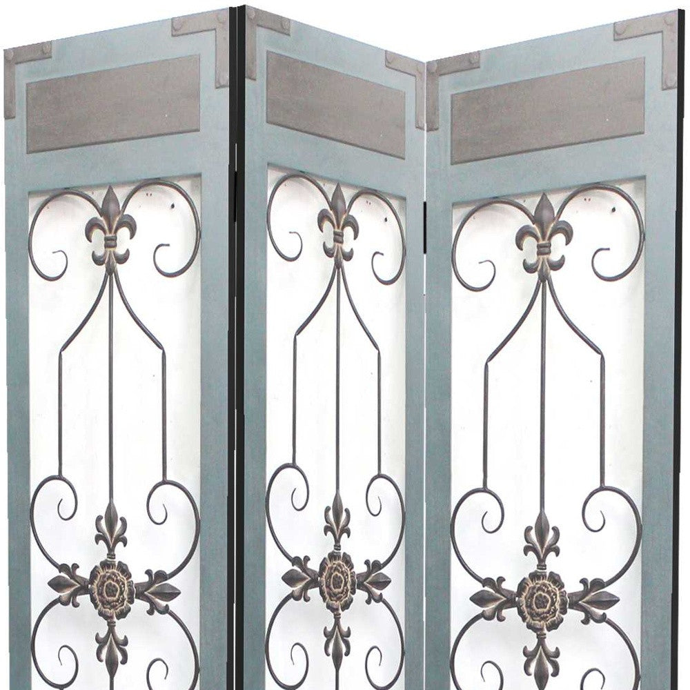 60 X 72 Blue Wood Metal Screen-Room Dividers-DECOROLALA