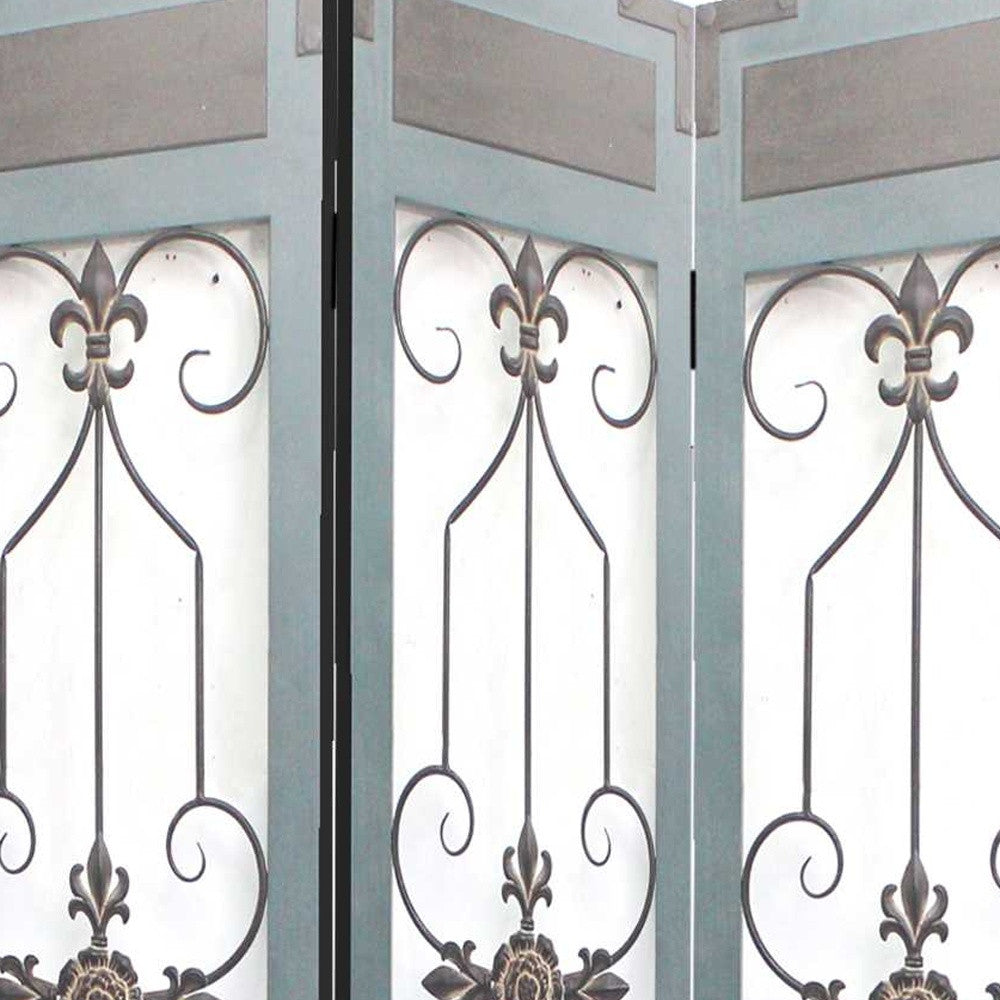60 X 72 Blue Wood Metal Screen-Room Dividers-DECOROLALA