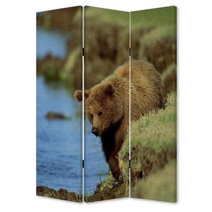 48" X 72" Multi Color Wood Canvas Bear Screen-Room Dividers-DECOROLALA