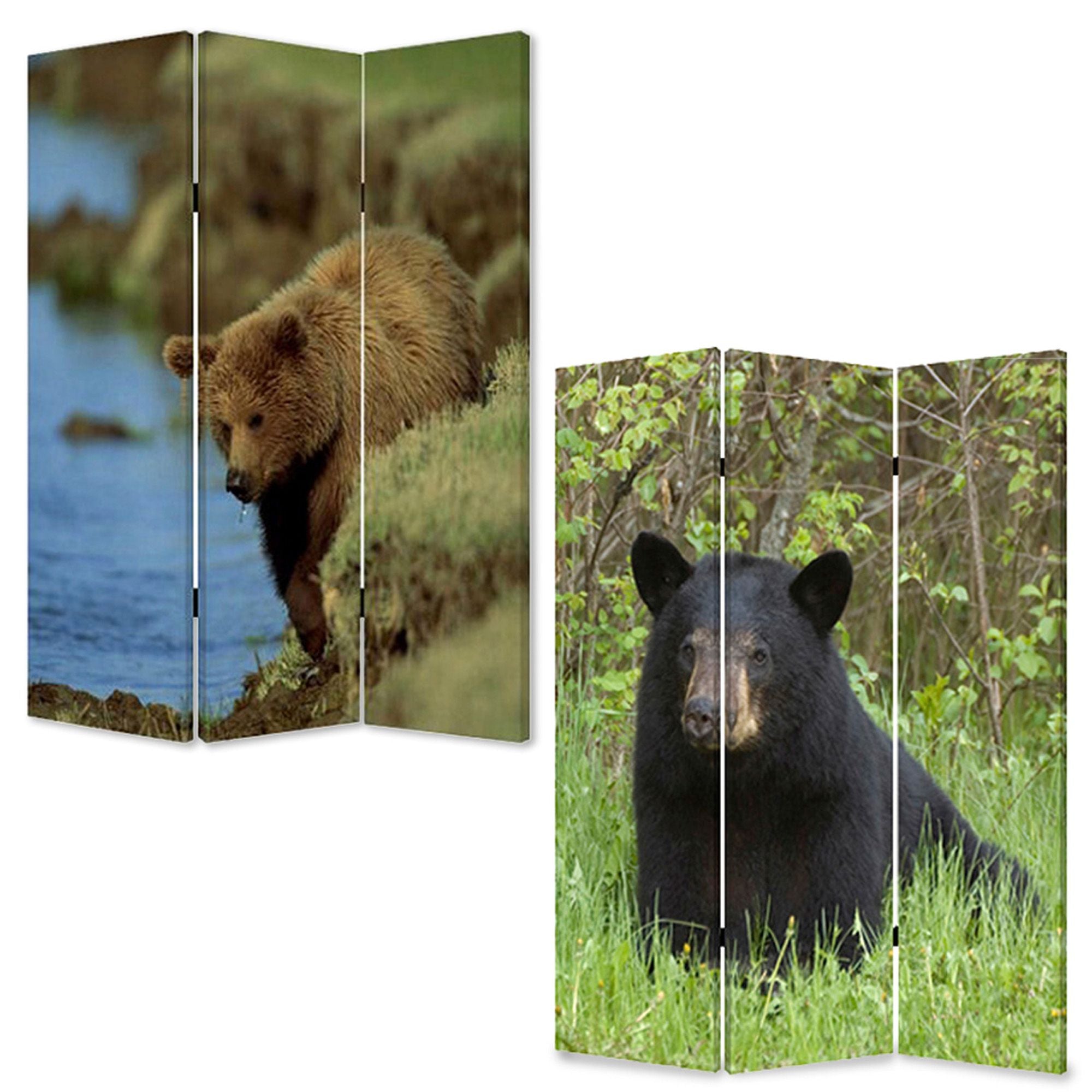 48" X 72" Multi Color Wood Canvas Bear Screen-Room Dividers-DECOROLALA