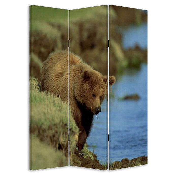 48" X 72" Multi Color Wood Canvas Bear Screen-Room Dividers-DECOROLALA
