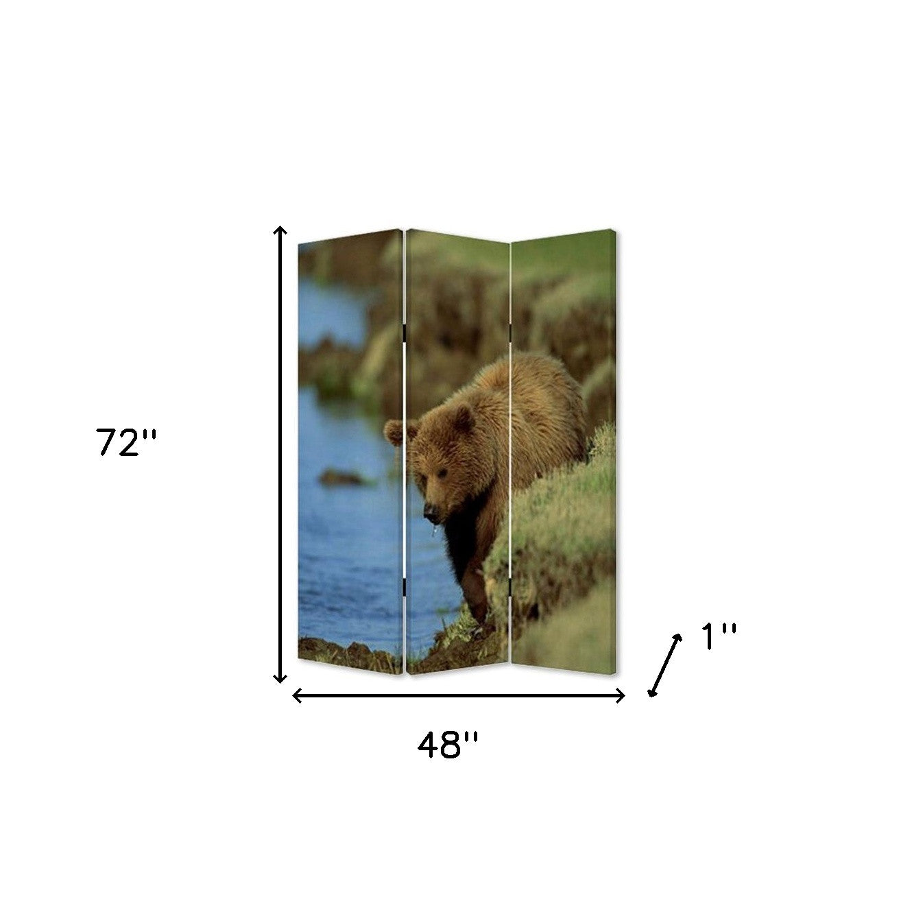 48" X 72" Multi Color Wood Canvas Bear Screen-Room Dividers-DECOROLALA