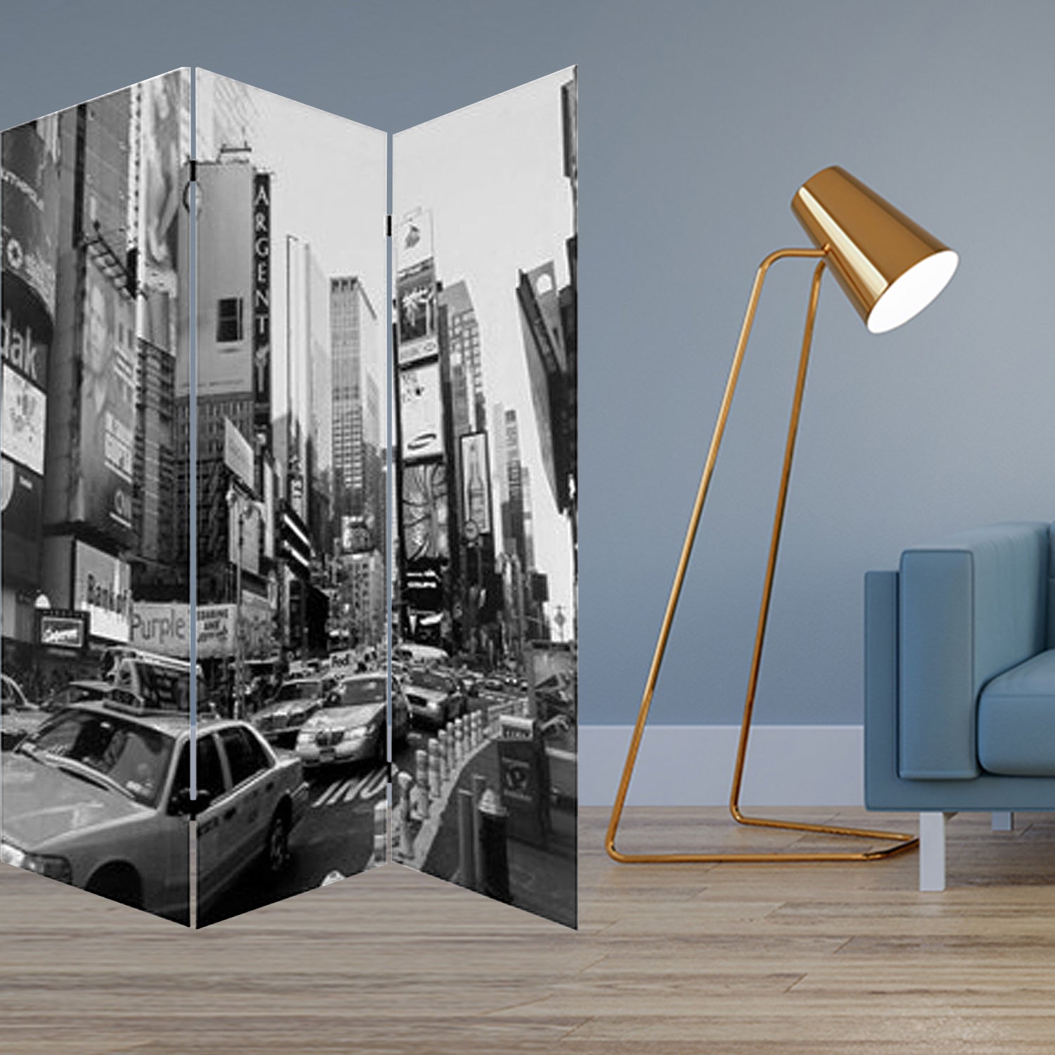 48 X 72 Multi Color Wood Canvas New York City Screen-Room Dividers-DECOROLALA