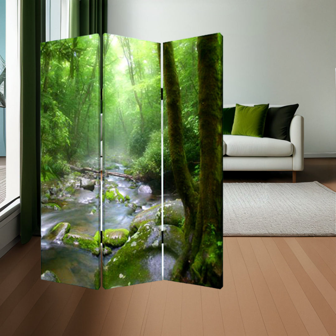 72" Green CanvasFolding Three Panel Screen Room Divider-Room Dividers-DECOROLALA