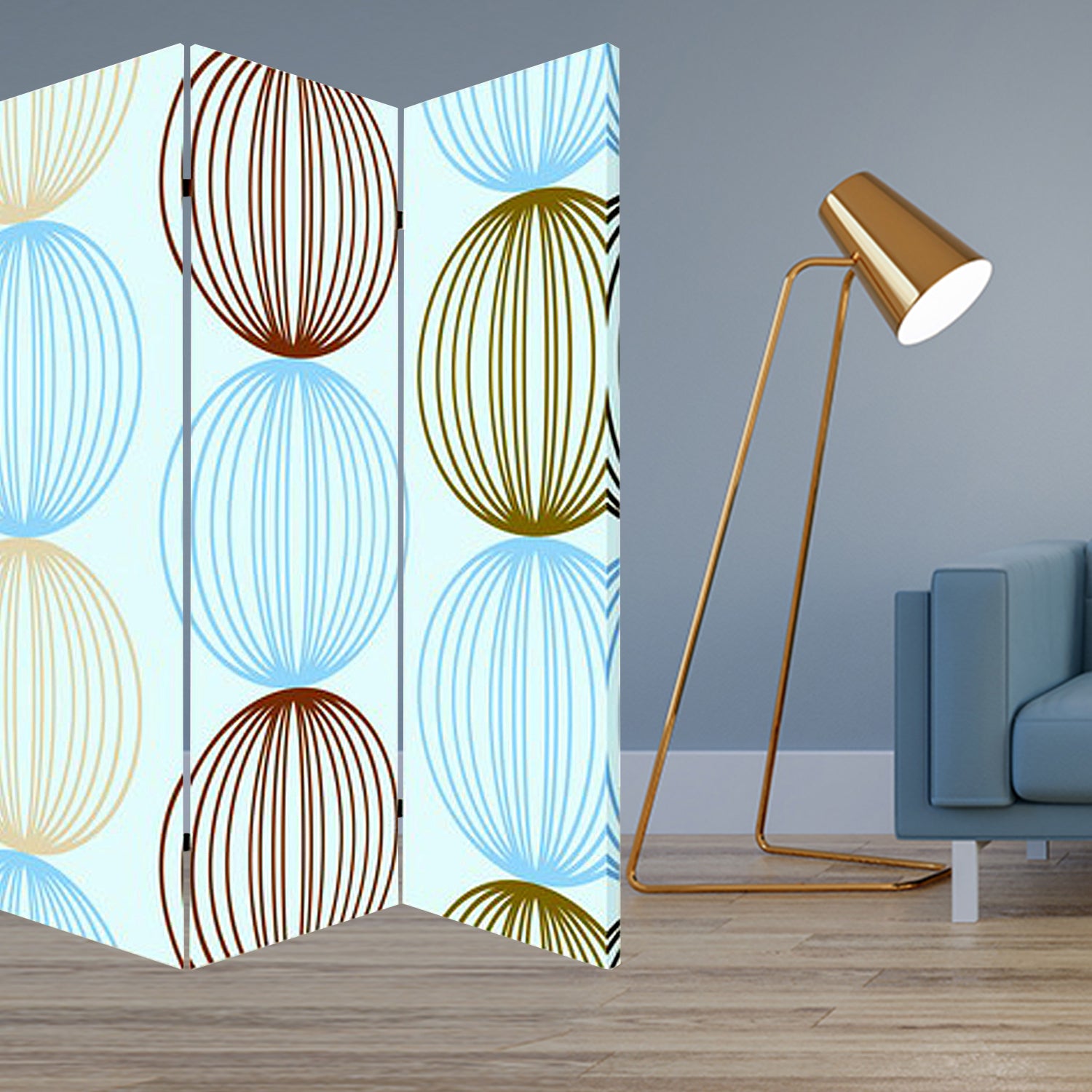 48 X 72 Multi Color Wood Canvas Sphere Screen-Room Dividers-DECOROLALA