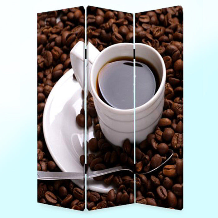 48" X 72" Multi Color Wood Canvas Coffee Time Screen-Room Dividers-DECOROLALA