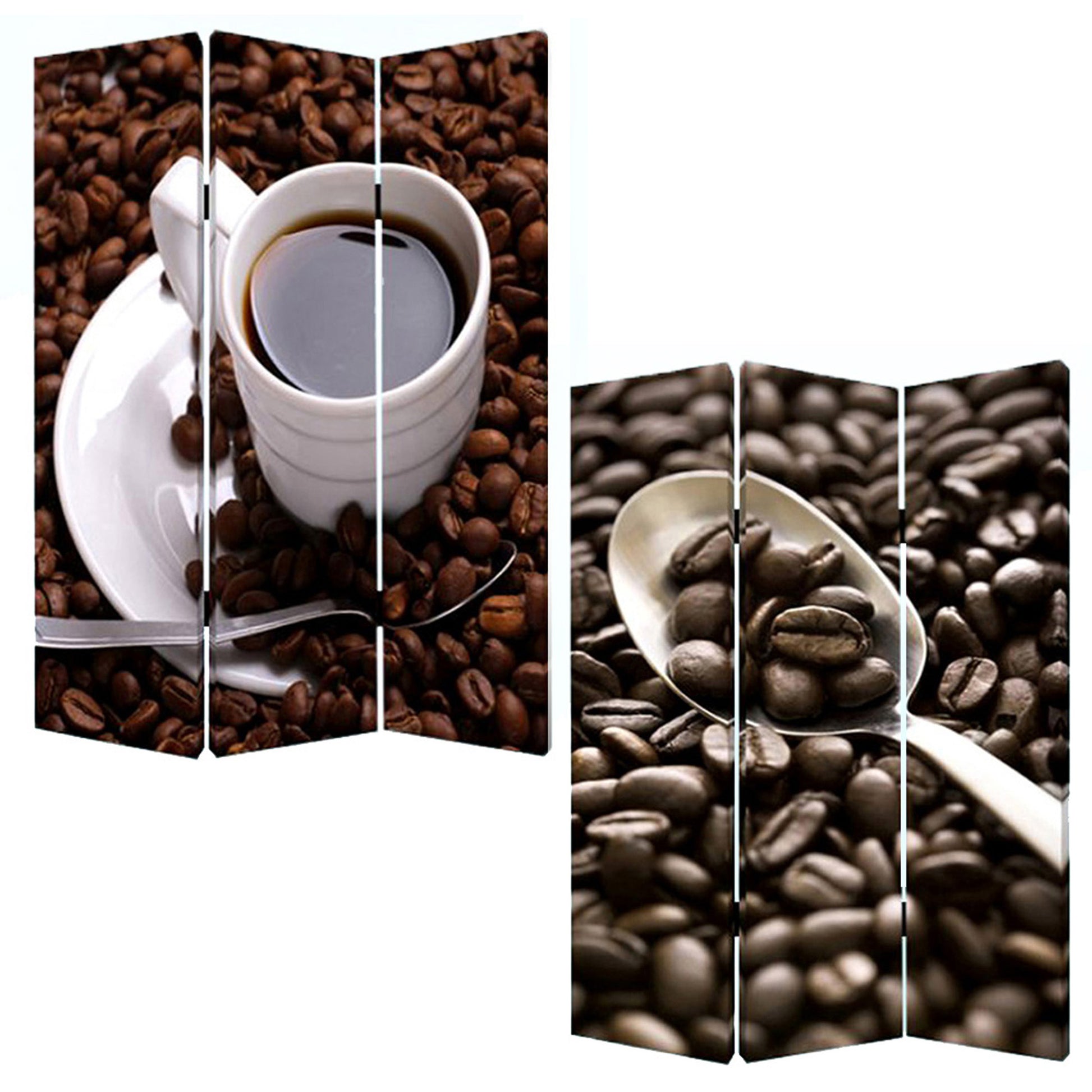 48" X 72" Multi Color Wood Canvas Coffee Time Screen-Room Dividers-DECOROLALA