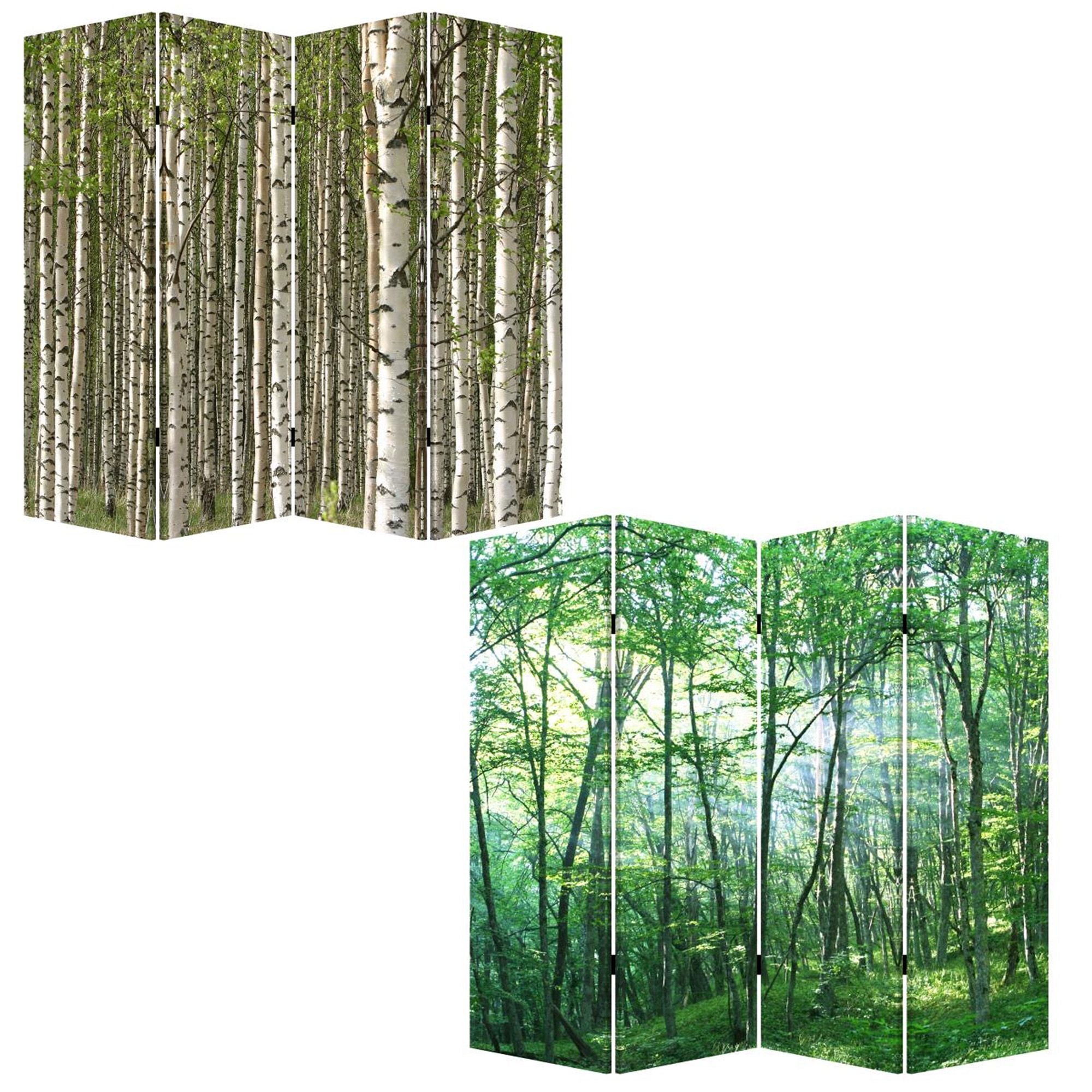 84" X 84" Multi Color Wood Canvas Prolific Forrest Screen-Room Dividers-DECOROLALA