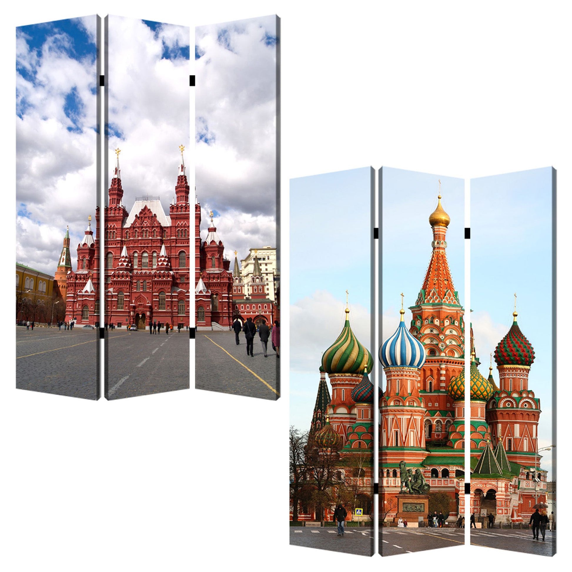 48" X 72" Red Blue and White Wood Canvas Russia Screen-Room Dividers-DECOROLALA