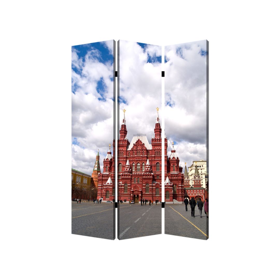 48" X 72" Red Blue and White Wood Canvas Russia Screen-Room Dividers-DECOROLALA