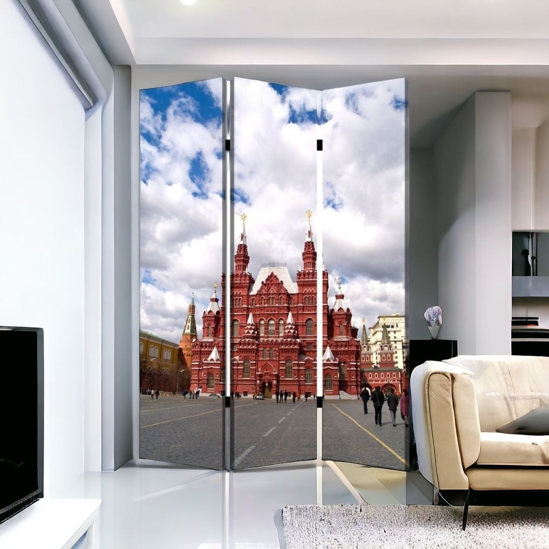 48" X 72" Red Blue and White Wood Canvas Russia Screen-Room Dividers-DECOROLALA